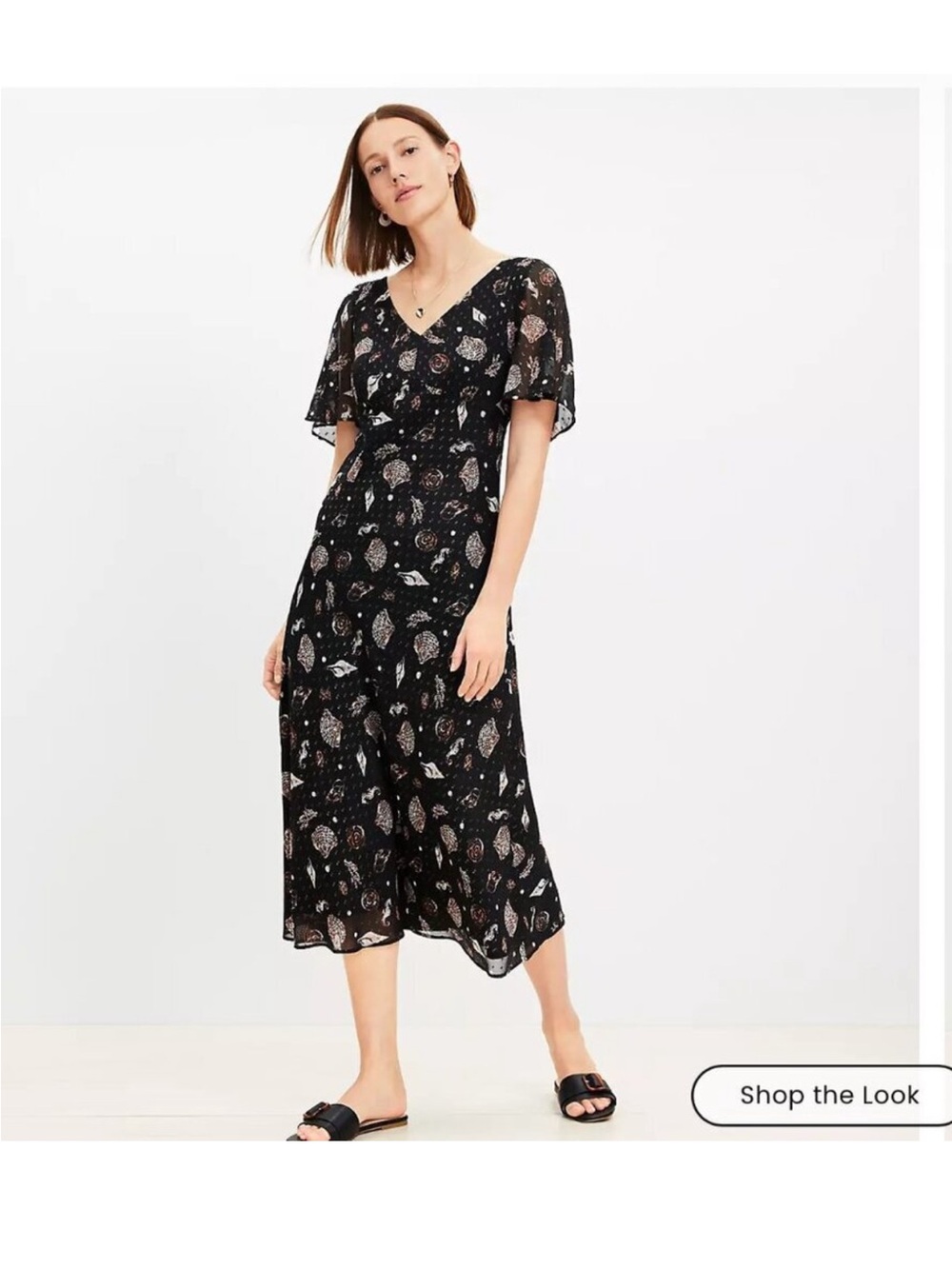 LOFT Seashell Seahorse Metallic Clip Dot Midi Maxi Dress Black 12 Costal Wedding